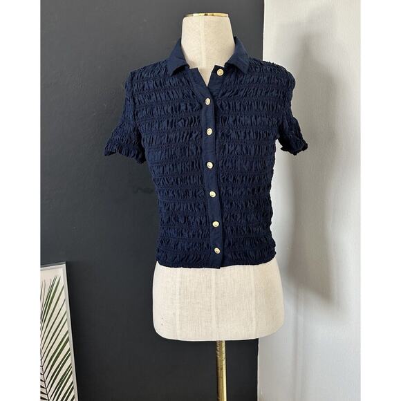 J.CREW Smocked Button-up Shirt Short Sleeve - Picture 2 of 8